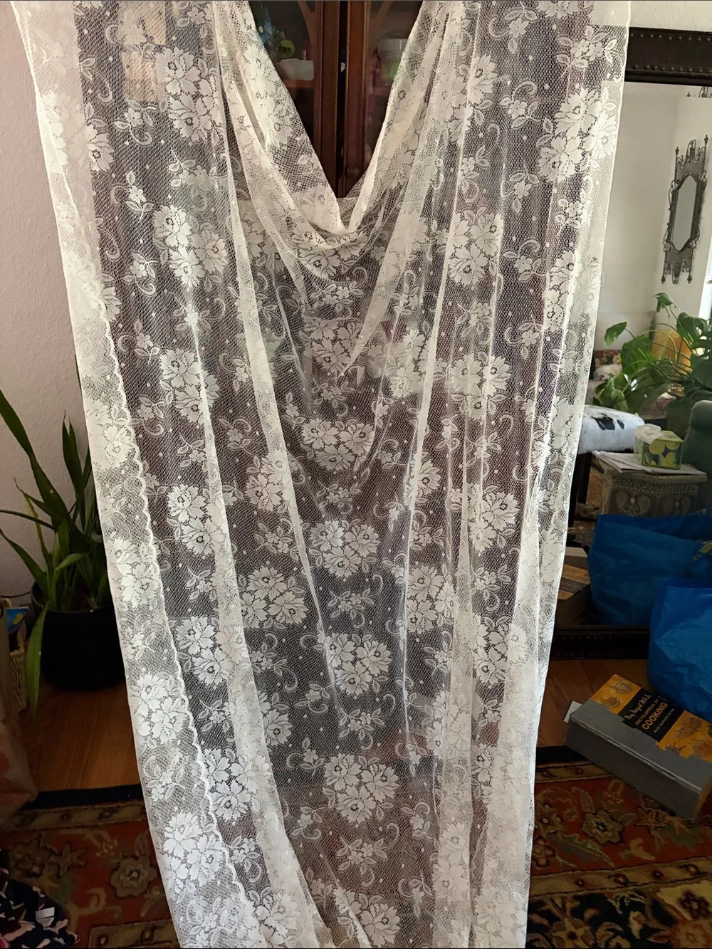Sheer Floral Lace Curtain Panel - White